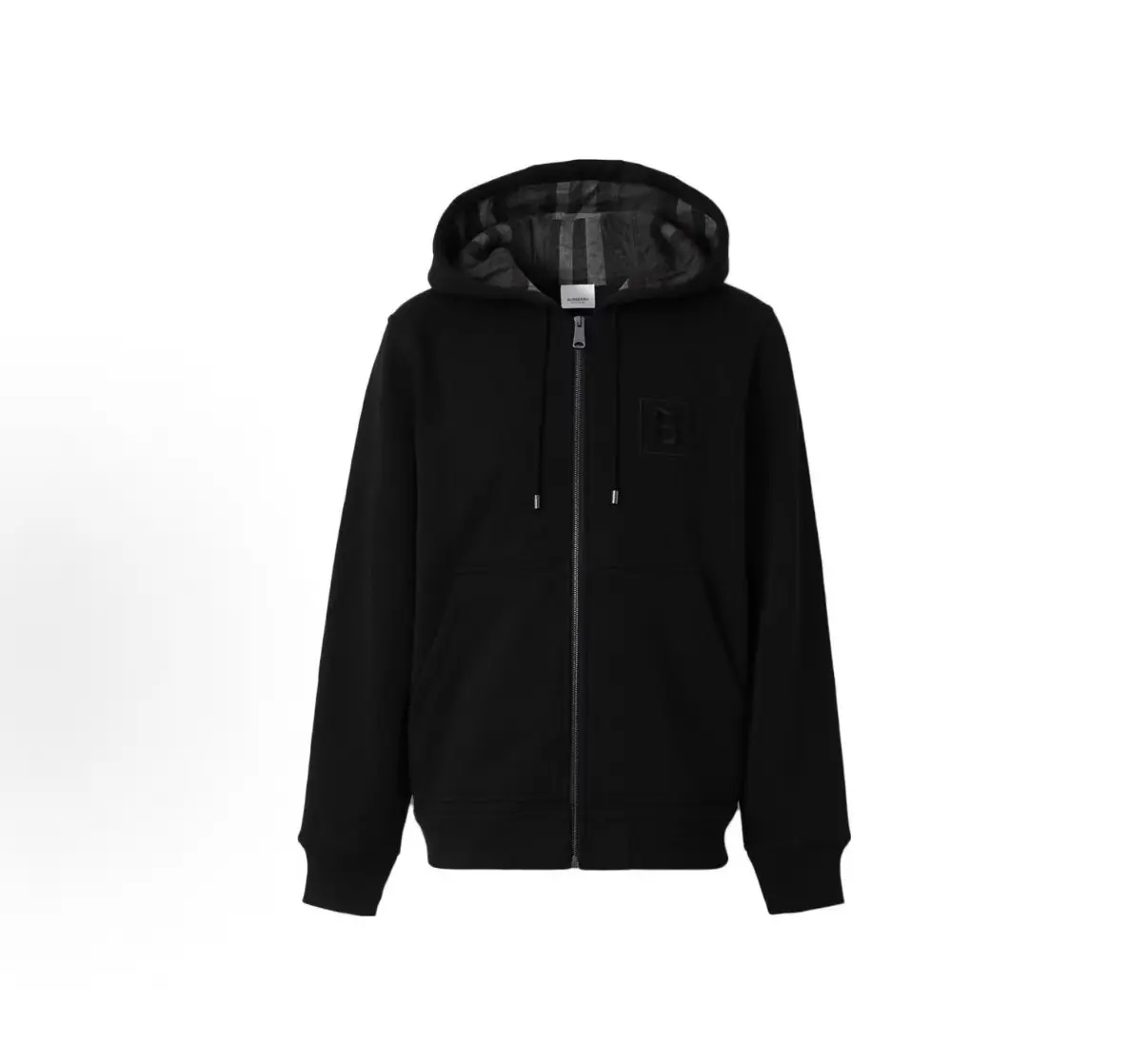 Unused,Perfect condition，Burberry B Logo Zip Up Hoodie Black With Vintage Check Hood Lining