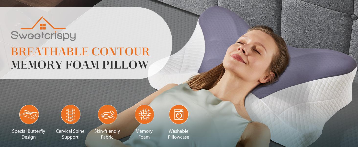 Textiles Soft Furnishings Bedding Contour Neck Pillow with Breathable Pillowcase, Memory Foam Neck for Side, Back, and Stomach Sleepers
