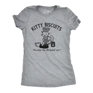 Womens Kitty Biscuits T Shirt Funny Cute Baking Kitten Tee for Ladies Funny Womens T Shirts Cute Vintage Fashion Casual Ladies T-Shirt Gift Food Tops for Women Funny Cat Top Women's Novelty Tees Light Grey