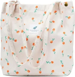 Canvas Tote Bag for Women, Large Capacity Corduroy Quilted Tote Bag with Inner Pockets, Durable Stylish Reusablee