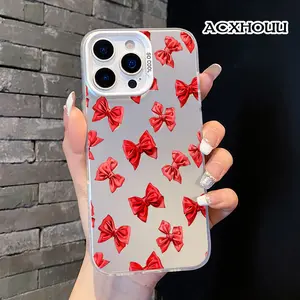 Compatible for iPhone 17 16 E 15 14 16promax 16pro 15pro 13 12 11 Case, Clear Case Satin Red Bows Soft TPU Shockproof Protective Case Stylish Patterns phone case nic junk phone cases