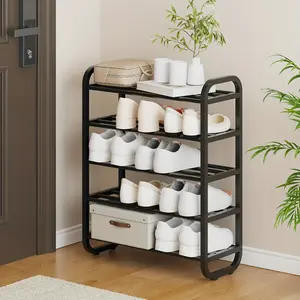 Shoe Rack, 5-Tier Shoe Storage Organizer, Metal Shoe Shelf, Shoe Tower, for Entryway Hallway Bathroom Living Room (Natural)