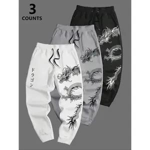 Men's Dragon Print Drawstring Waist Sweatpants, Casual Comfy Breathable Jogger Pants for Daily Wear, Men's Trousers for Spring & Fall, Pants for Men