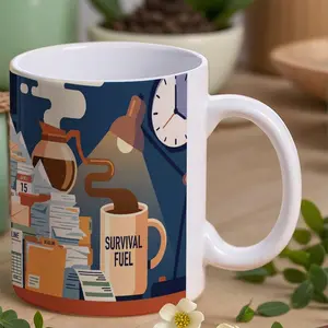 Survival Fuel 11oz Ceramic Mug - Humorous Office Tax Season Design, Coffee Cup for April 15 Deadline, Overtime, Office Workers, Desk Decor & Gift