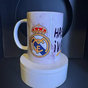 Real Madrid Ceramic Coffee Mug 15 oz Hasta El Final Vamos Real Perfect for Fans and Daily Use