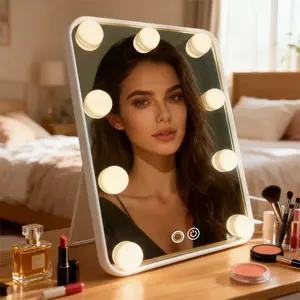 9-Bulb Makeup Mirror, Hollywood Lighted Vanity Mirror with 3 Color and Brightness Adjustments, LED Lighted Makeup Mirror for Dressing Room, Bathroom, and Bedroom Use, Christmas Gift ,USB Charging Port (13.39” x 23.5”)