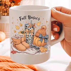 Fall Basics Halloween Mug Cute Autumn Lover Cup Target Cups Autumn Lover Drinkware with Pumpkin Boot Design for Spooky Season Coffee Lover Mugs Featuring Leopard Print & Cozy Boots  Ceramic Washable Reusable Reuse