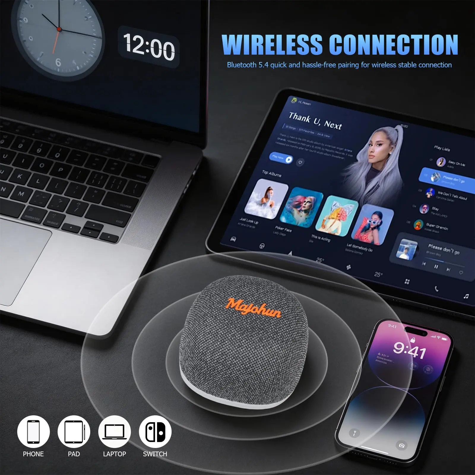 Magnetic Bluetooth Speaker, Mini Portable MagSafe Wireless Speaker, TWS Stereo, 12H Playtime, for Travel Outdoor Camping