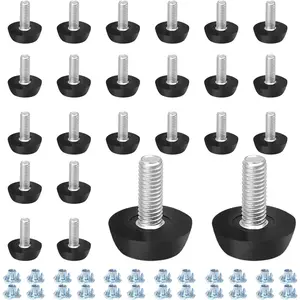 24 Pack M6 Furniture Levelers Stainless Steel Adjustable Threaded Furniture  Leveling , Durable Screw in Glide Levelers for Furniture Table Chair Desk (M6x15mm, with T-Nuts)