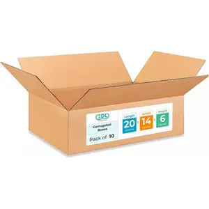 Large Shipping & Moving Boxes 20x14x6 inches (10-Pack) - Extra Strength 200 lb vs Regular - Corrugated Moving Boxes for USPS/UPS/FEDEX - Lasting Cardboard Box - Large Box by IDL Packaging