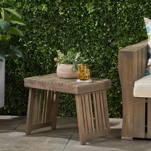 21.5" Wood Side Table – Foldable Design. Acacia – Sleek & Exotic Look. Slat-Top & Matching Leg Frame. 16" Height – Ideal for Chairs. Ready to Use – Unfold & Lock