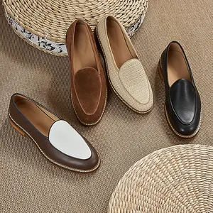 Men's breathable loafers soft leather one-pedal platform men's shoes light foot-fitting casual board shoes first layer cowhide shoes