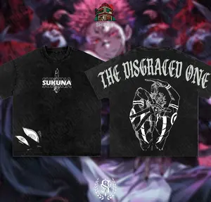 [Shibuya] Sukuna “The Disgraced One” Vintage Washed Oversized Gym T-Shirt – Jujutsu Kaisen Anime Graphic Tee, Ryomen Sukuna Curse King Manga Shirt, Streetwear Casual Apparel, Unisex Top, Gift for JJK Fans