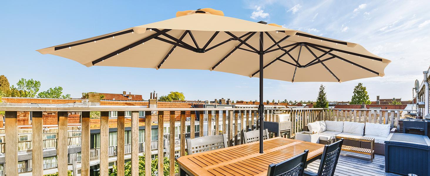 【Oversized】13FT/15FT Large Patio Umbrellas with Base Included, Outdoor Double-Sided Rectangle Market Umbrella with Crank Handle, Oversized Umbrella for Deck, Pool, Backyard Beige Heavy Duty Canopy Uv Resistant Canopy Sunshade Canopy 【Oversized】13FT/15FT Large Patio Umbrellas with Base Included, Outdoor Double-Sided Rectangle Market Umbrella with Crank Handle, Oversized Umbrella for Deck, Pool, Backyard Beige Heavy Duty Canopy Uv Resistant Canopy Sunshade Canopy