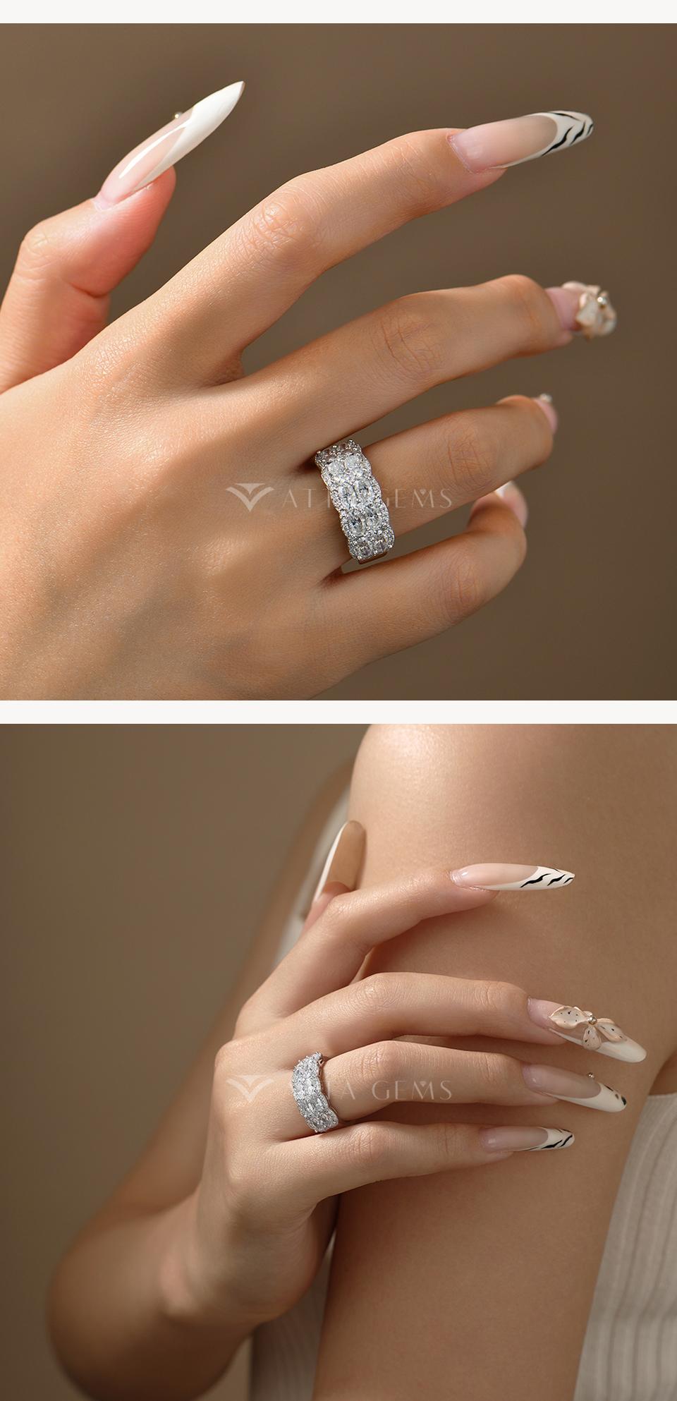 ATTAGEMS 0.3CT Oval Cut D VVS1 Color Lab-Grown Moissanite Ring Unisex 925 Sterling Silver Ring Party Anniversary Engagement Holiday Gift Fine Jewelry R355