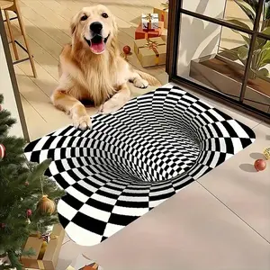 3D Optical Illusion Door Mat Non-Slip Entryway Mat with Black & White Checkered Design Machine Washable for Living Room Bathroom Kitchen Laundry Modern Home Decor