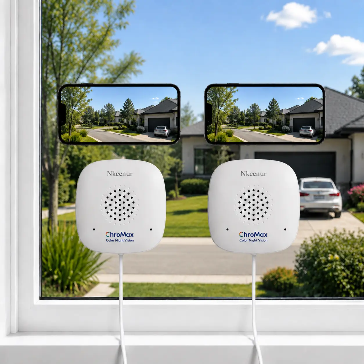 NKCCNUR 2pcs Window Camera, 2.4G/5G WiFi Connection, AI Motion Detection, Full-Color Night Vision, 2.5K FHD Video, Wide Angle, WiFi Surveillance Camera, Suitable for Office Monitoring, APP Control