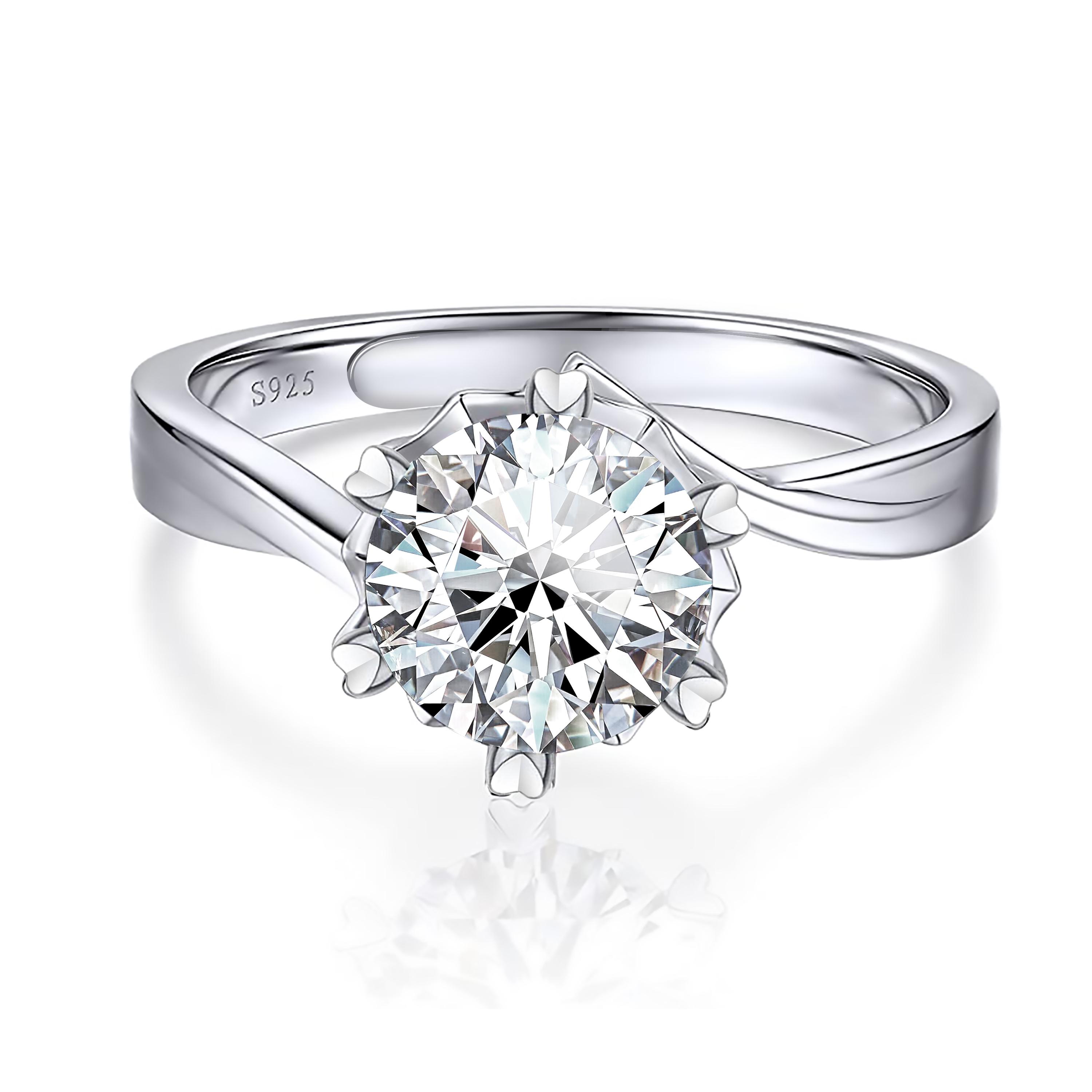 Adelisa&Eli Moissanite Adjustable Ring for Women - 2ct Silver S925 Ring with 6 Claw