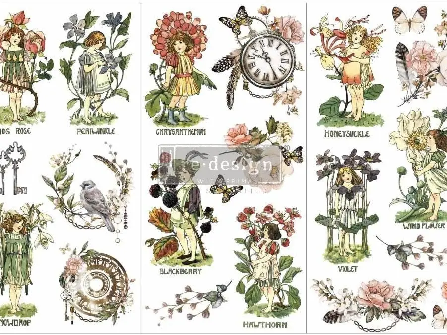 Redesign With Prima Small Transfers - Flower Children - 3 sheets, 6"x12" 655350657147