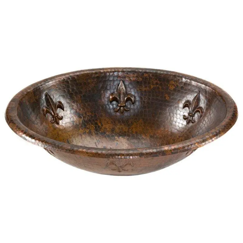 Oval Fleur De Lis Self Rimming Hammered Copper Sink