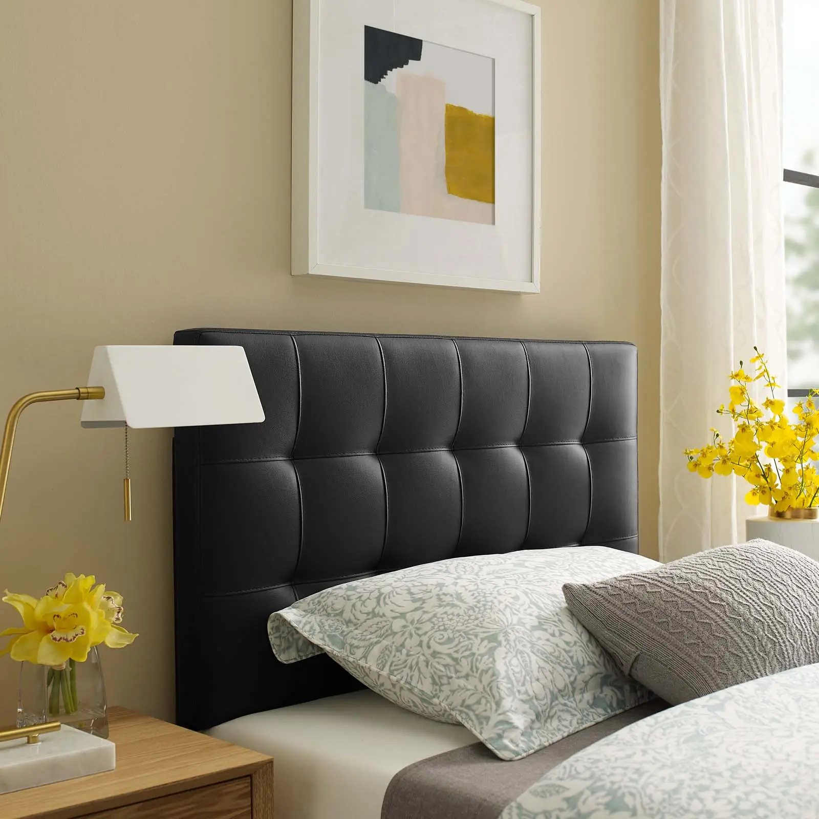 Modway Lily Twin Upholstered Vinyl Headboard in Black Modway Lily Twin Upholstered Vinyl Headboard in Black