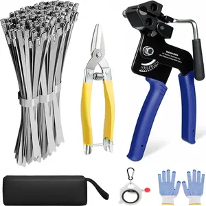 2025 Stainless Cable Tie Gun with 200pcs 11.8inch Zip Ties, Fastening and Cutting Stainless Zip Ties for Chain Link Fence, Exhaust Pipe