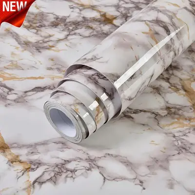 Marble Contact Paper Peel And Stick - 15.7" X 79" Roll, Waterproof Matte Vinyl For Countertops & Walls (White/Gold) - View #9