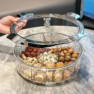 Light luxury wavy divided dried fruit tray, sealed snack storage box with lid, household living room nut and fruit plate, multi-grid classified pastry and candy box, food storage tray for holiday gatherings and hospitality