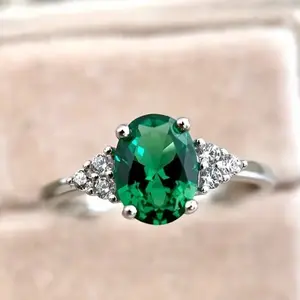 Green Oval Artificial Gemstone Ring