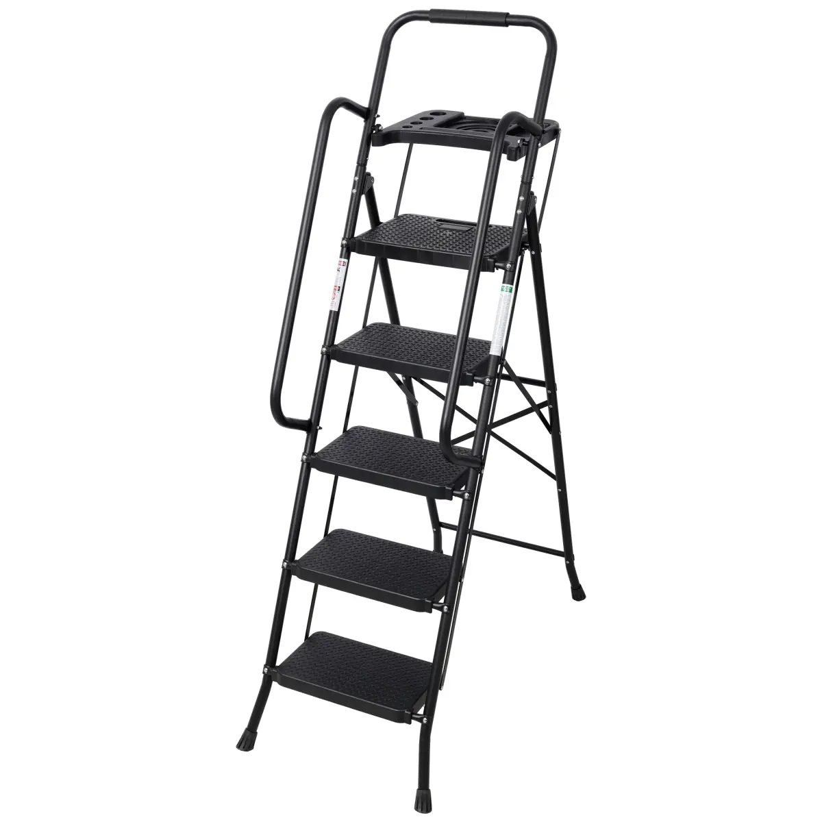 5 Step Ladder with Tool Platform, Folding Step Stool with Handrails, Sturdy Steel Ladder with Wide Pedal, 800 LBS Portable Safety Ladder for Adults Painting Home Outdoor Garage