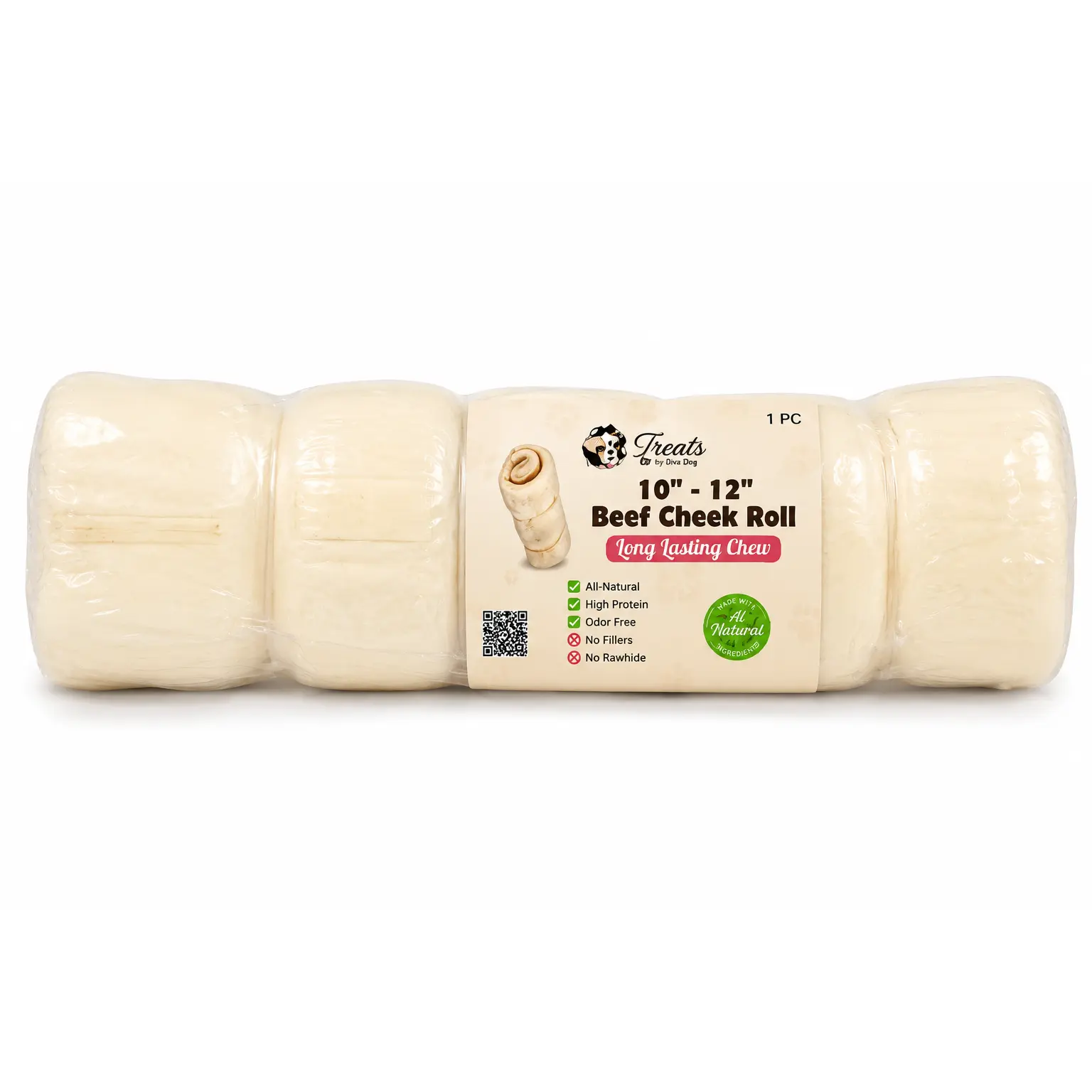 Beef Cheek Roll, Natural Long Lasting Dog Chew Treats by Diva Dog