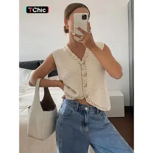 Women’s Plain Sweater Vest, Casual Sleeveless Knit Top for Summer, Fashionable Women’s Knitwear for Everyday Wear GARMENTARY