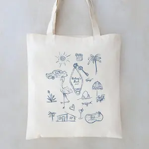 Personalized Beach Tote Bag, Custom Vacation Aesthetic Tote Bag, Summer Travel Canvas Bag, Custom Script Text Tote, Minimalist Canvas Tote