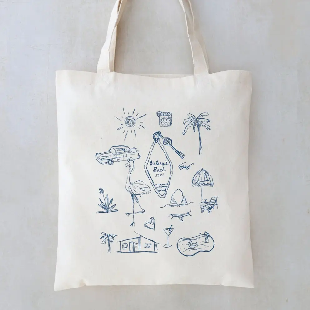 Personalized Beach Tote Bag, Custom Vacation Aesthetic Tote Bag, Summer Travel Canvas Bag, Custom Script Text Tote, Minimalist Canvas Tote