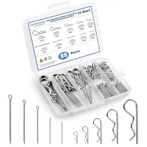 86 count Cotter Pin Assortment Kit, 10 Sizes Stainless Steel Cotter Pins & R Clips, Heavy Duty Pin Clips, Lock Pins for Hitch Pin Lock Systems, Lawn Mowers, Tractor