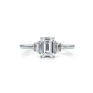 Lab Grown Diamond Engagement Ring 18K White Gold 1.03 Ctw. - IGI Certified, 3 Stone Emerald