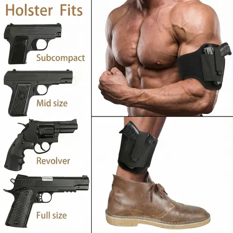 BUTYCE RapidDraw 2-in-1 Arm & Ankle Holster - Unisex Fit, Universal Size, Everyday Carry, Quick Draw, Concealed Carry, Neoprene Wrapped Rubber Fabric, Left/Right Hand Compatible, Fits Multiple Guns, Comfortable Sports & Outdoor Accessory, Workout Sport Ba
