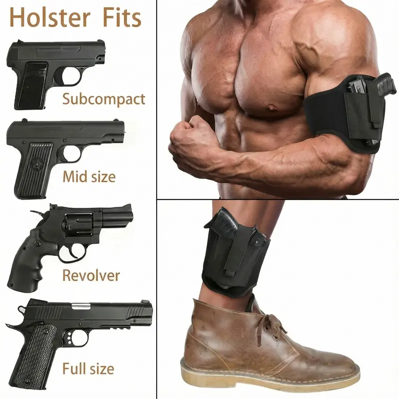 BUTYCE RapidDraw 2-in-1 Arm & Ankle Holster - Unisex Fit, Universal Size, Everyday Carry, Quick Draw, Concealed Carry, Neoprene Wrapped Rubber Fabric, Left/Right Hand Compatible, Fits Multiple Guns, Comfortable Sports & Outdoor Accessory, Workout Sport Ba