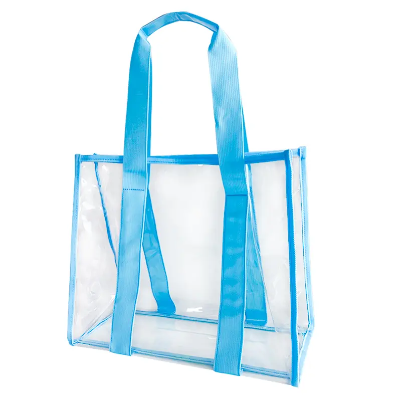 PVC Clear Tote Bag For Women Waterproof Sandproof Beach Shoulder Handbag Blue Transparent Carryall