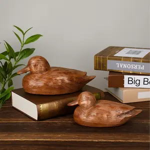 2pcs Wooden Texture Duck Home Decor, Country Style Decoration for Living Room, Bohemian Resin Animal Sculpture, Indoor Ornament