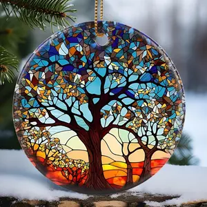 Touber Tree of Life Ornament, Christmas Decoration, Holiday Present Idea, Heirloom Keepsake, Round Ceramic, Bauble Present, Tree of Life Box
