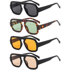 Graduation Gift 4 Pieces Retro 70s Square Aviator Sunglasses for Women Men Flat Frame Trendy Square Sun Glasses Vintage Shades ﻿
