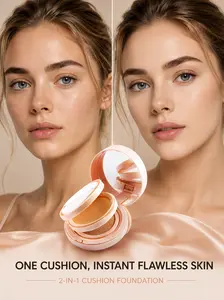 2 In 1 Cushion Foundation Makeup Double Layer Air Cushion BB Cream & Oil-Control Setting Powder, Concealer Full Coverage, Long-Lasting and Even For All Skin Types