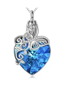 Butterfly Multi Color Blue Heart Cremation Necklace, Urn, Memorial, Keepsake, Love, Ashes