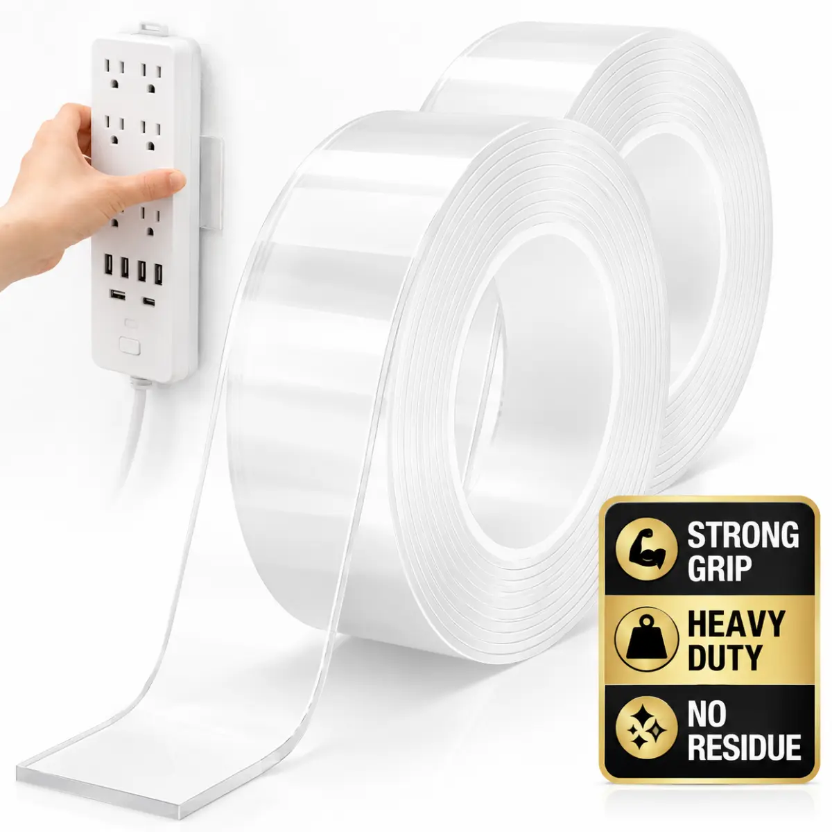 2pcs Double Sided Tape Heavy Duty Removable 9.84 FT Clear Nano Tape Adhesive Mounting Tapes for Wall Decor,Hanging Picture, Poster, Carpet, Photo Deco