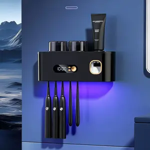 UVC Toothbrush Sanitizer Holder with Automatic Toothpaste Dispenser & LED Display，Toothbrush Sanitizer & Holder，Smart Toothbrush For Wall，Bathroom Home Essentials
