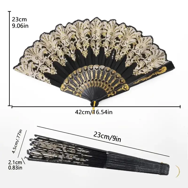 Gold Foil Pattern Folding Hand Fan, Smooth Silk Fan  display picture 3