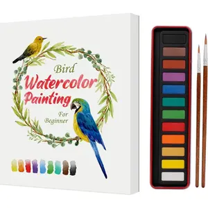 Watercolor Workbook, Water Coloring Book, Beginner Friendly Water Painting Book, Watercolor Sketchbook Paint Book with 12-Color Paint Set & Brush for Adults and Teens(Birds)