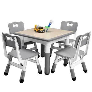 Adjustable Kids Table and Chairs Set (2-10 Years) - 4-Seat Arts & Crafts Station with Anti-Tip Legs, Wipe-Clean Graffiti Surface, 300lbs Capacity for Classroom/Daycare/Home