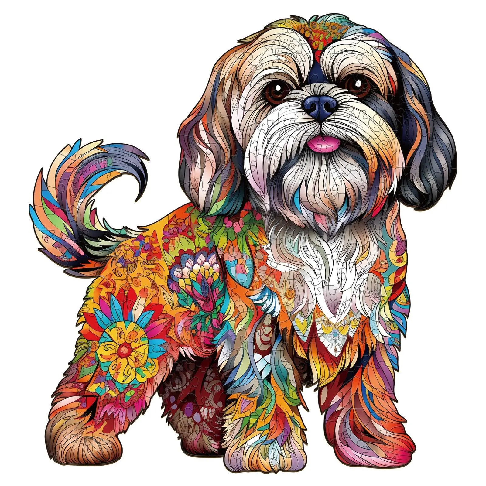 Beautiful Shih tzu 2 Wooden Jigsaw Puzzle for Adults and Kids Unique Shape Animal Wood Puzzles Challenging Puzzle, Family Game Creative Gifts，Laser-Cut Durable HDF Wood Puzzle Colorful Challenge